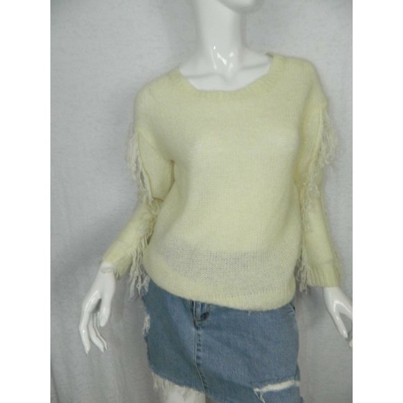 Line Dot Sweater Ivory Soft Fringe Crew Neck Pullover Size M/L - Picture 4 of 9